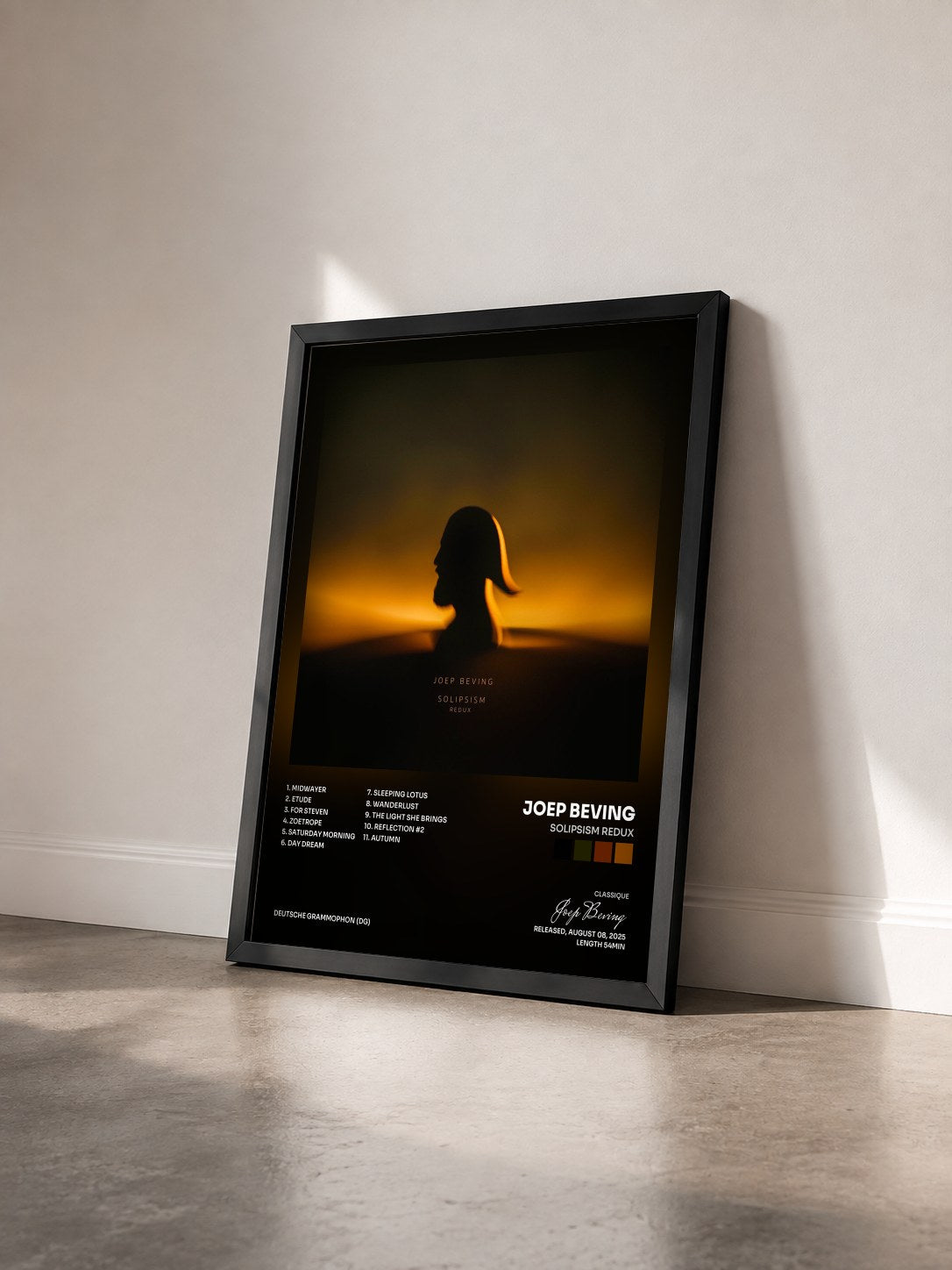 #noir Tableau de l'album Solipsism Redux de Joep Beving vu de trois quarts, cadre noir