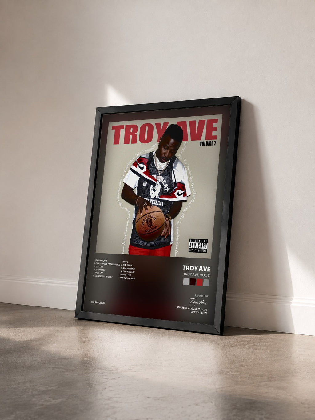 #noir Tableau de l'album Troy Ave, Vol. 2 de Troy Ave vu de trois quarts, cadre noir