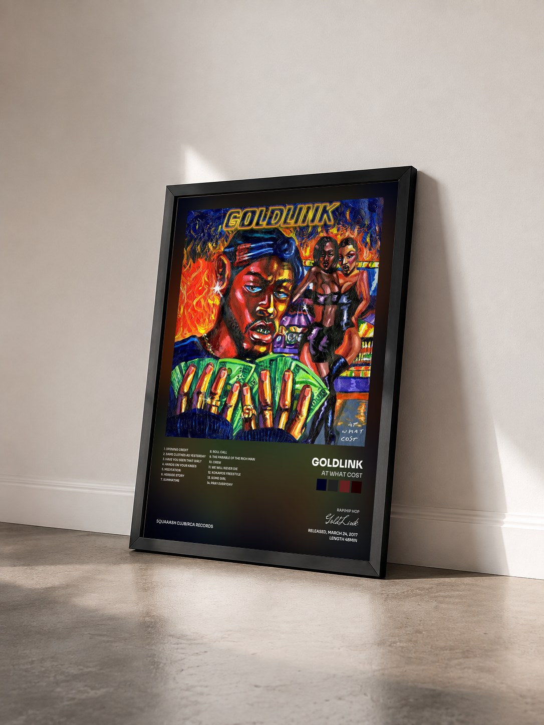 #noir Tableau de l'album At What Cost de GoldLink vu de trois quarts, cadre noir