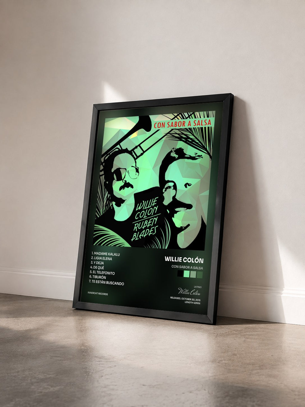 #noir Tableau de l'album Con Sabor a Salsa de Willie Colón vu de trois quarts, cadre noir