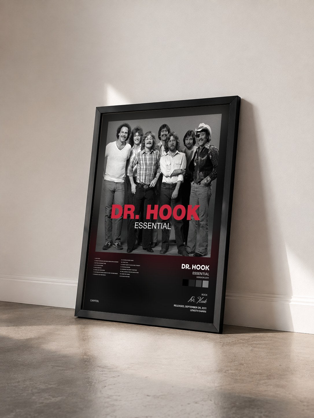 #noir Tableau de l'album Essential (Version 2011) de Dr. Hook vu de trois quarts, cadre noir
