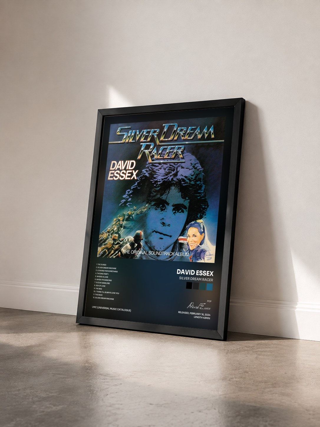 #noir Tableau de l'album Silver Dream Racer de David Essex vu de trois quarts, cadre noir