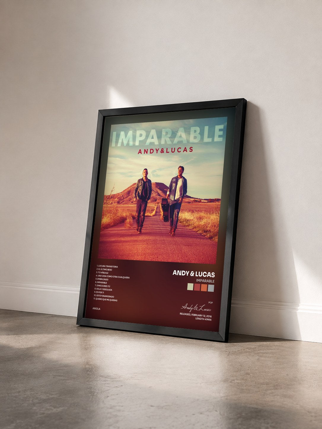 #noir Tableau de l'album Imparable de Andy & Lucas vu de trois quarts, cadre noir