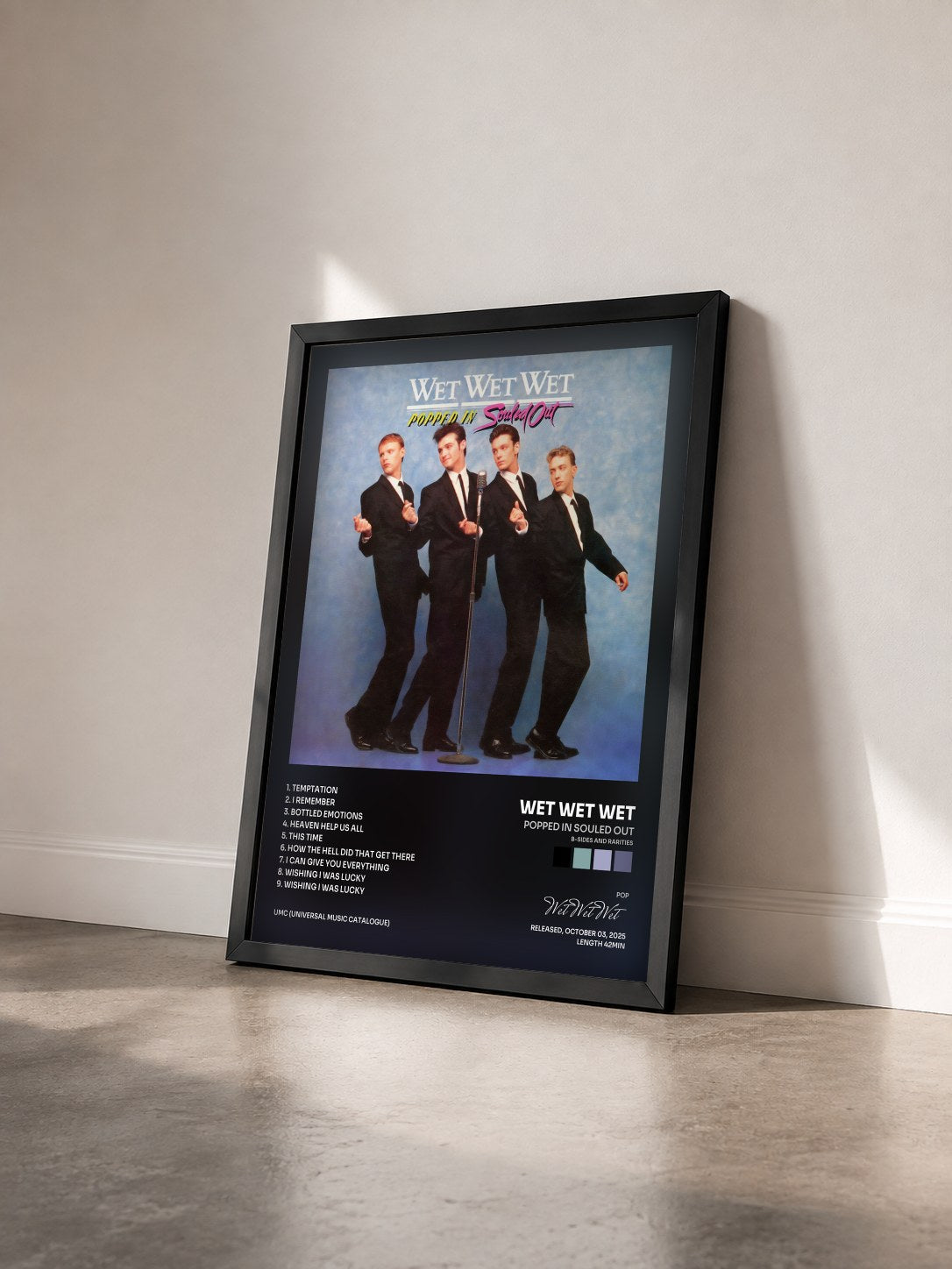 #noir Tableau de l'album Popped In Souled Out (B-Sides and Rarities) de Wet Wet Wet vu de trois quarts, cadre noir
