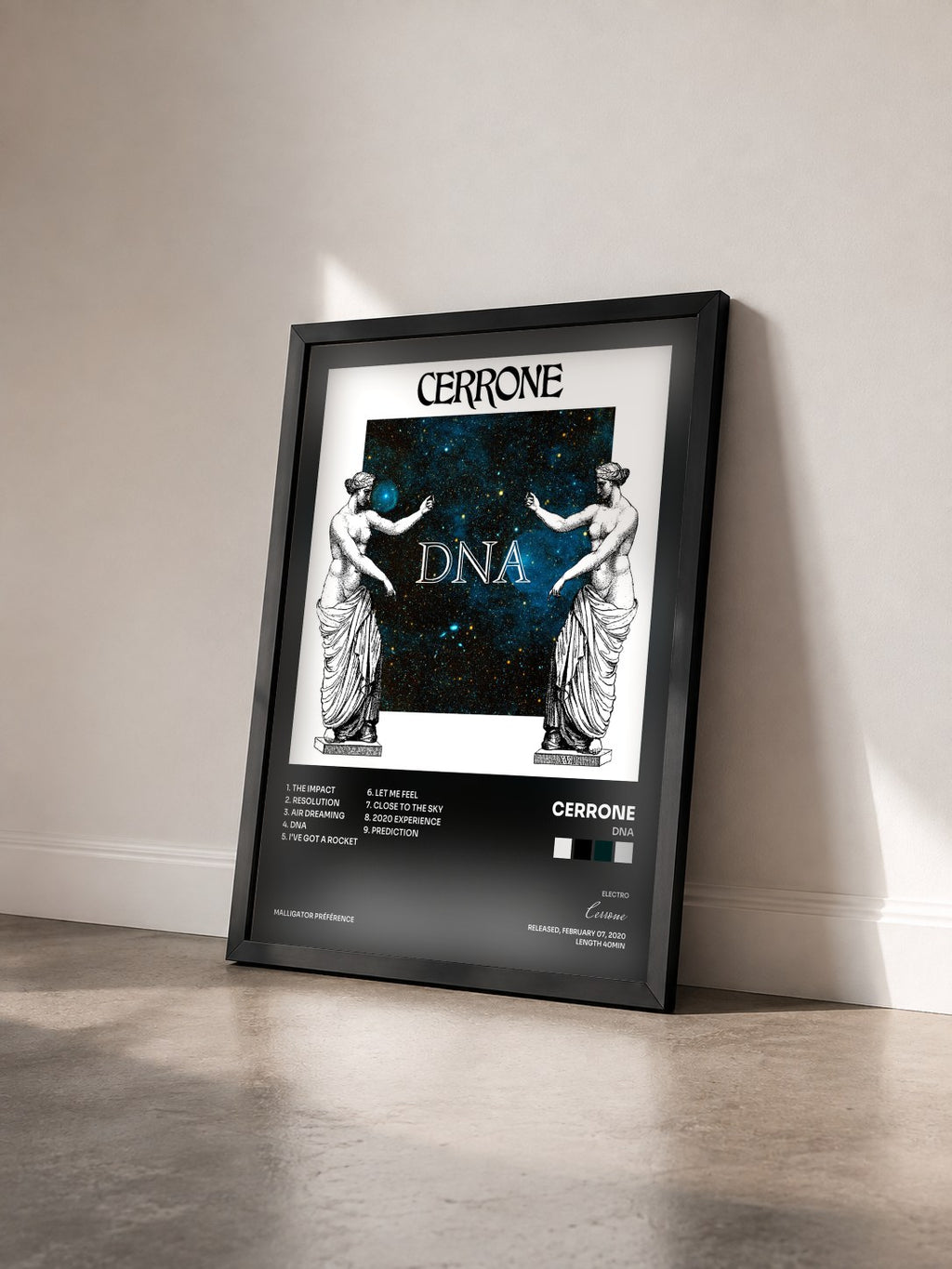 #noir Tableau de l'album DNA de Cerrone vu de trois quarts, cadre noir