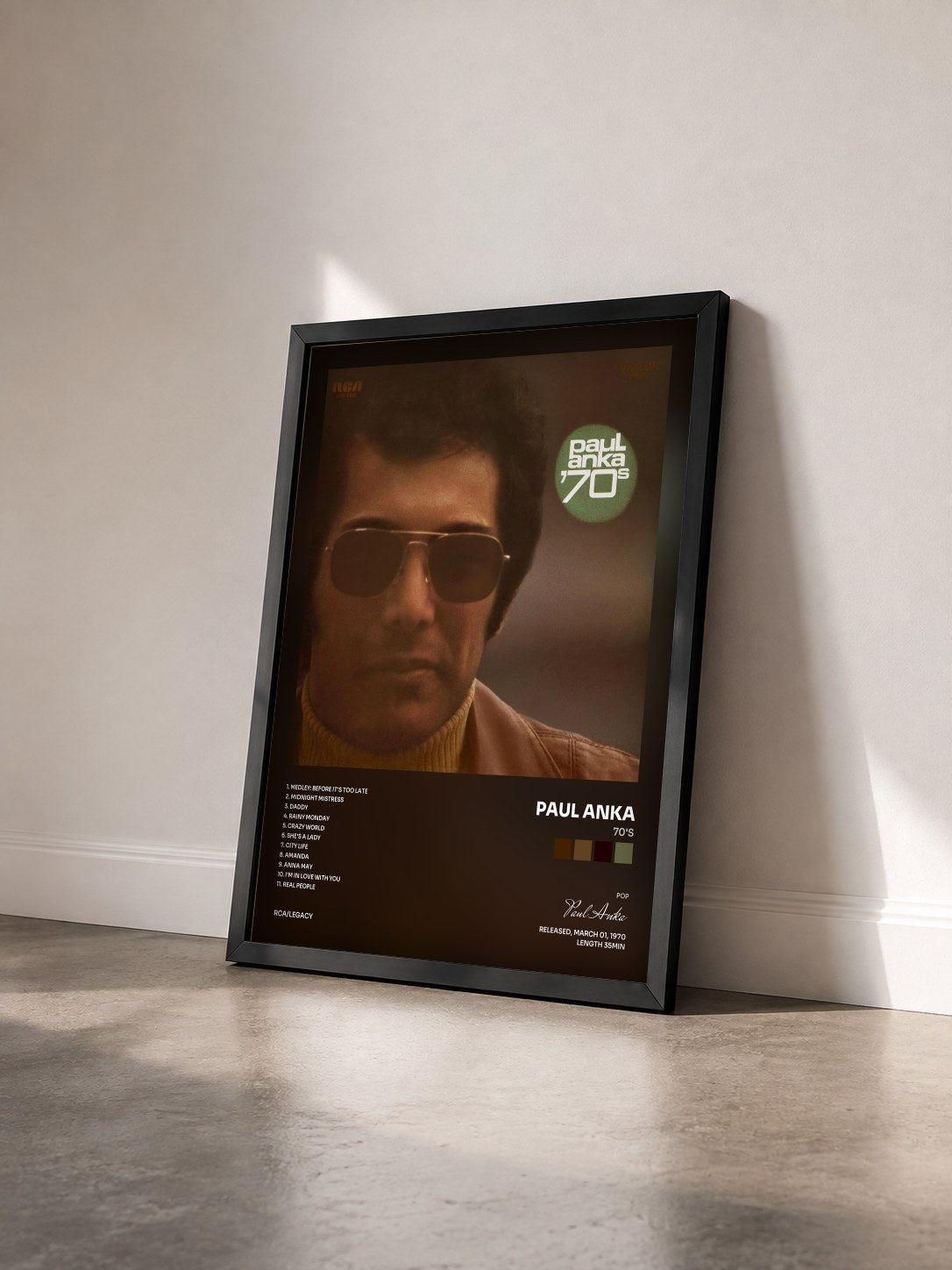 #noir Tableau de l'album 70's de Paul Anka vu de trois quarts, cadre noir