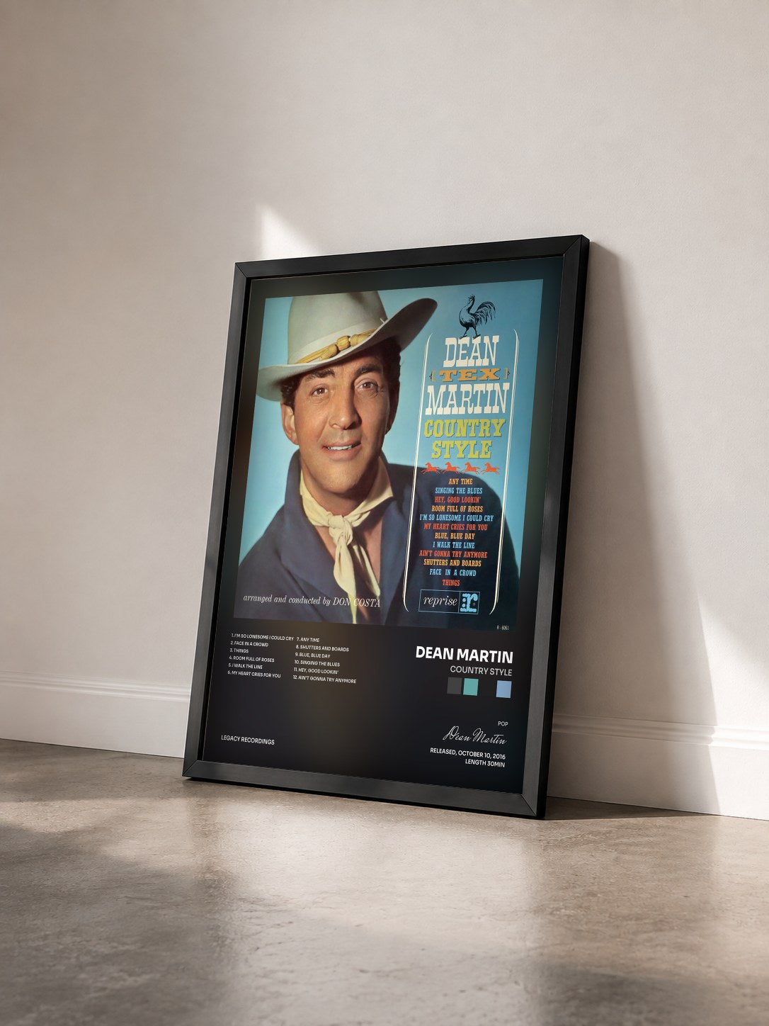 #noir Tableau de l'album Country Style de Dean Martin vu de trois quarts, cadre noir