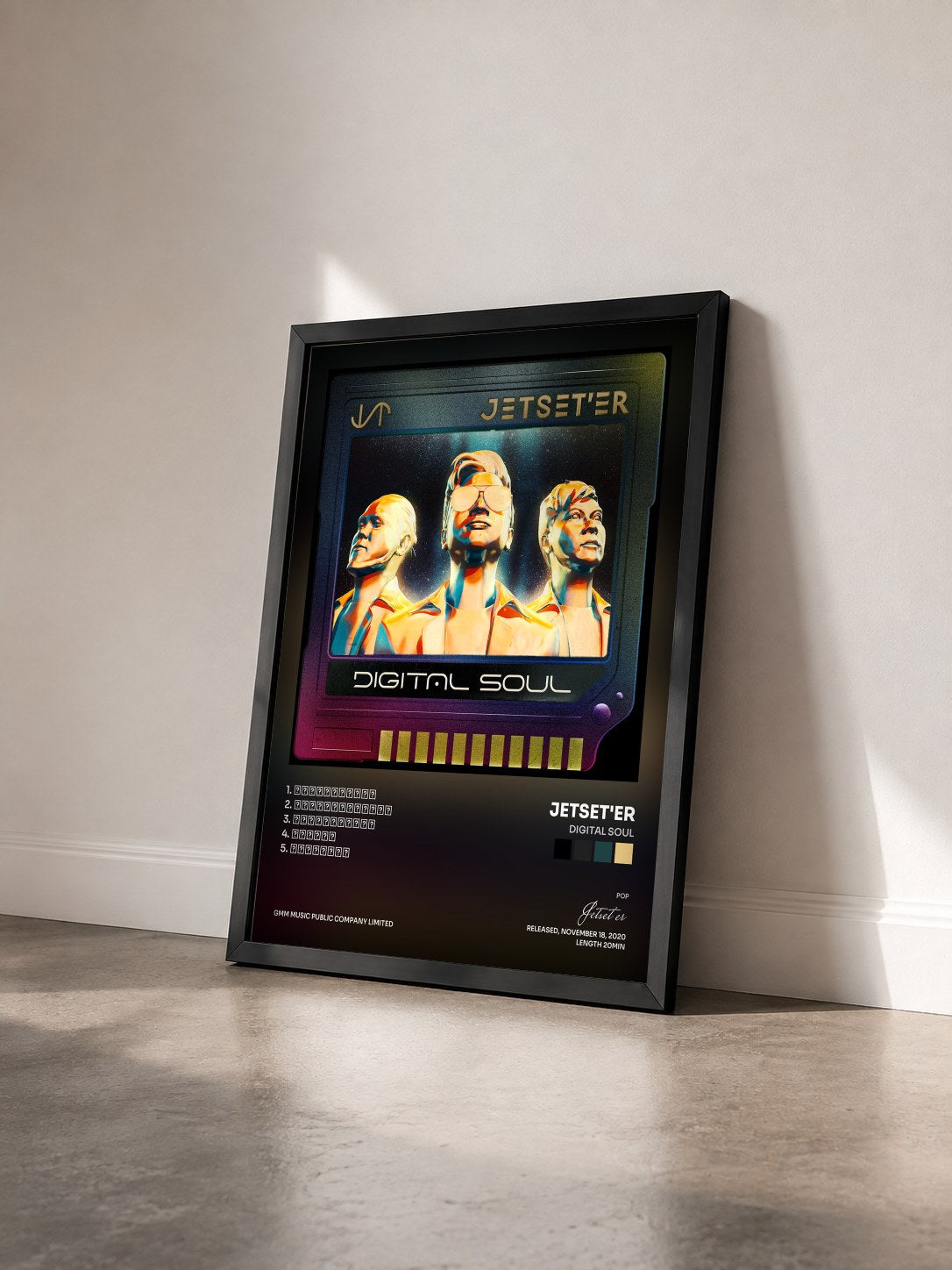#noir Tableau de l'album DIGITAL SOUL de Jetset'er vu de trois quarts, cadre noir
