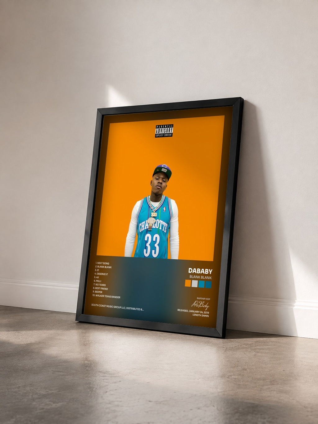 #noir Tableau de l'album Blank Blank de DaBaby vu de trois quarts, cadre noir