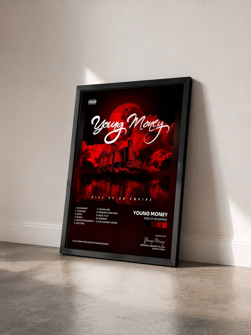 #noir Tableau de l'album Rise Of An Empire de Young Money vu de trois quarts, cadre noir