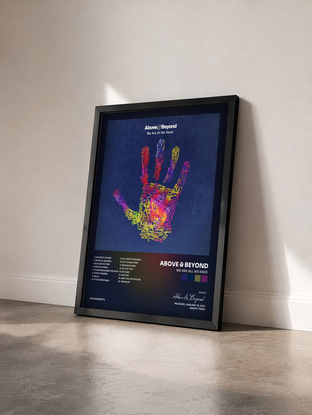 #noir Tableau de l'album We Are All We Need de Above & Beyond vu de trois quarts, cadre noir