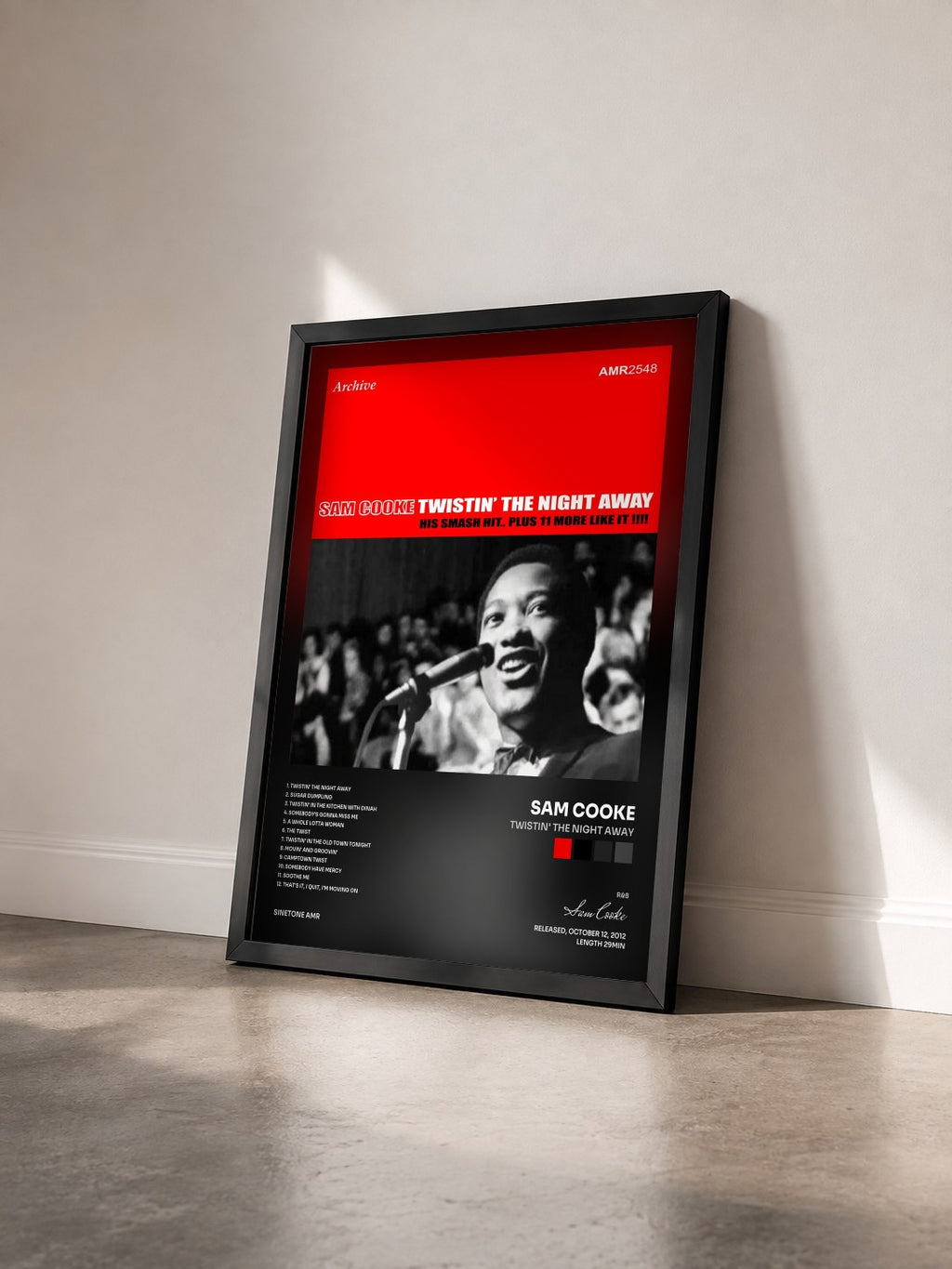 #noir Tableau de l'album Twistin' the Night Away de Sam Cooke vu de trois quarts, cadre noir