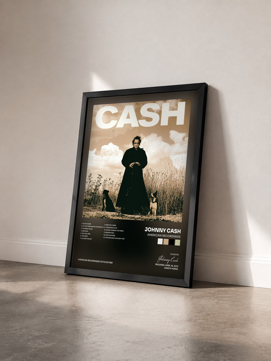 #noir Tableau de l'album American Recordings de Johnny Cash vu de trois quarts, cadre noir