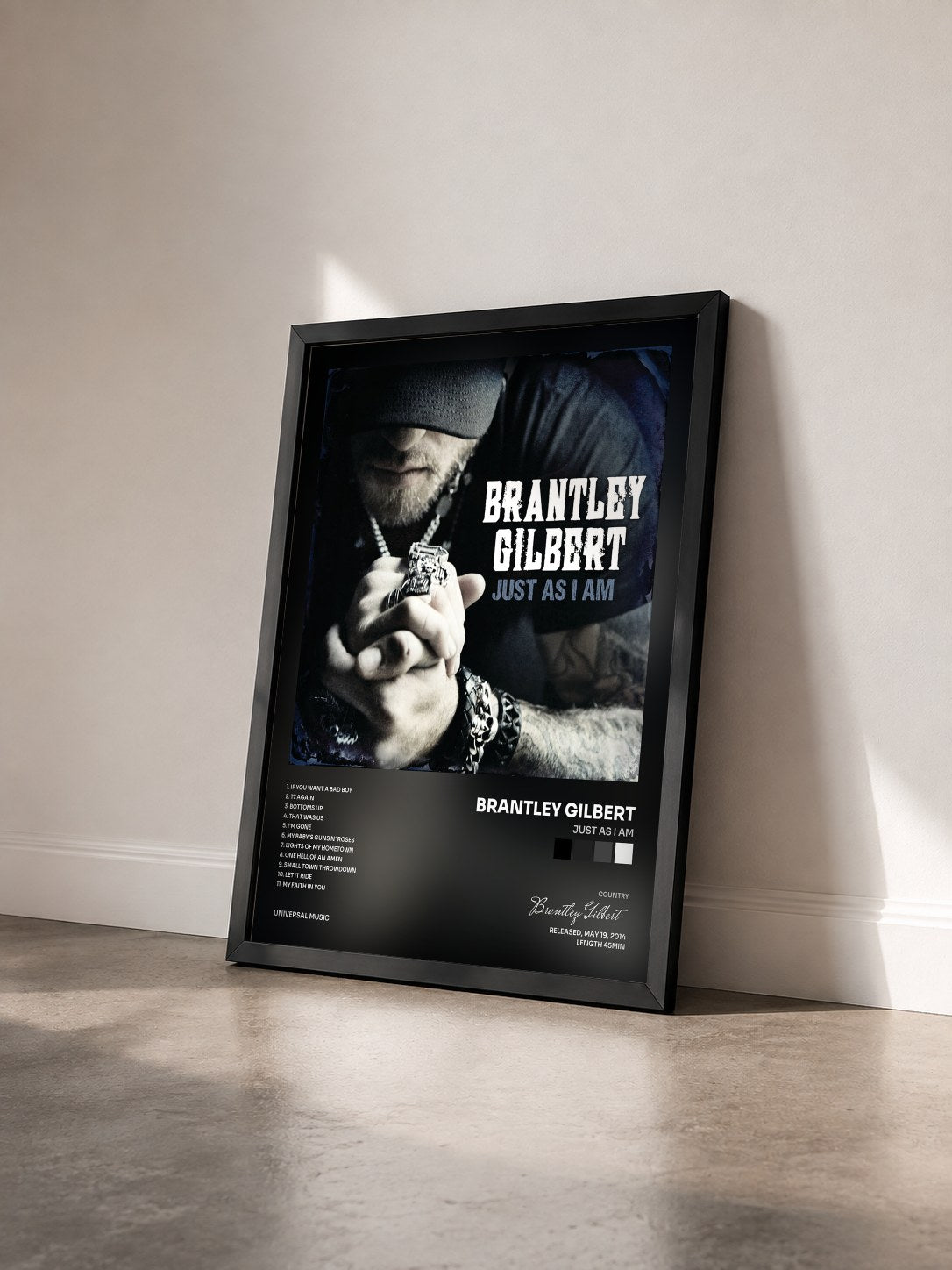 #noir Tableau de l'album Just As I Am de Brantley Gilbert vu de trois quarts, cadre noir