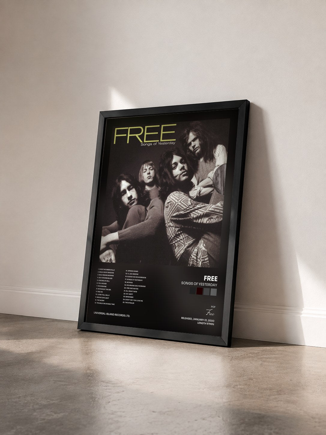 #noir Tableau de l'album Songs Of Yesterday de Free vu de trois quarts, cadre noir