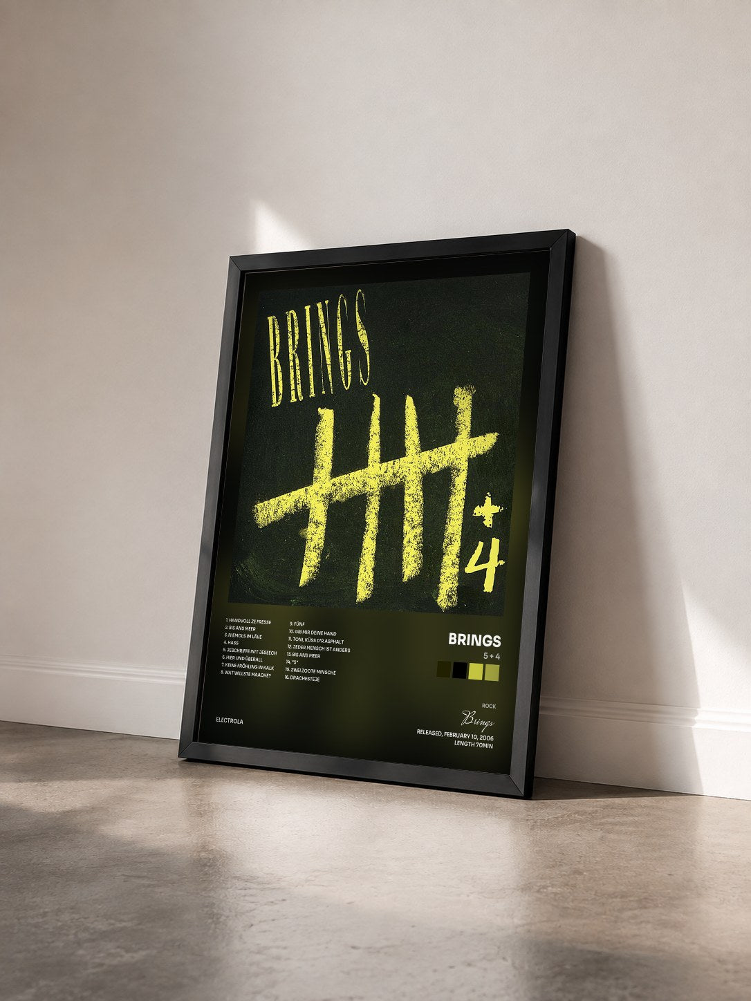 #noir Tableau de l'album 5 + 4 de Brings vu de trois quarts, cadre noir