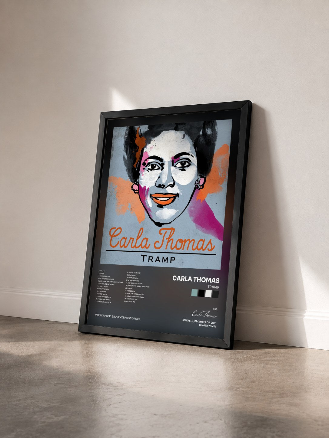 #noir Tableau de l'album Tramp de Carla Thomas vu de trois quarts, cadre noir