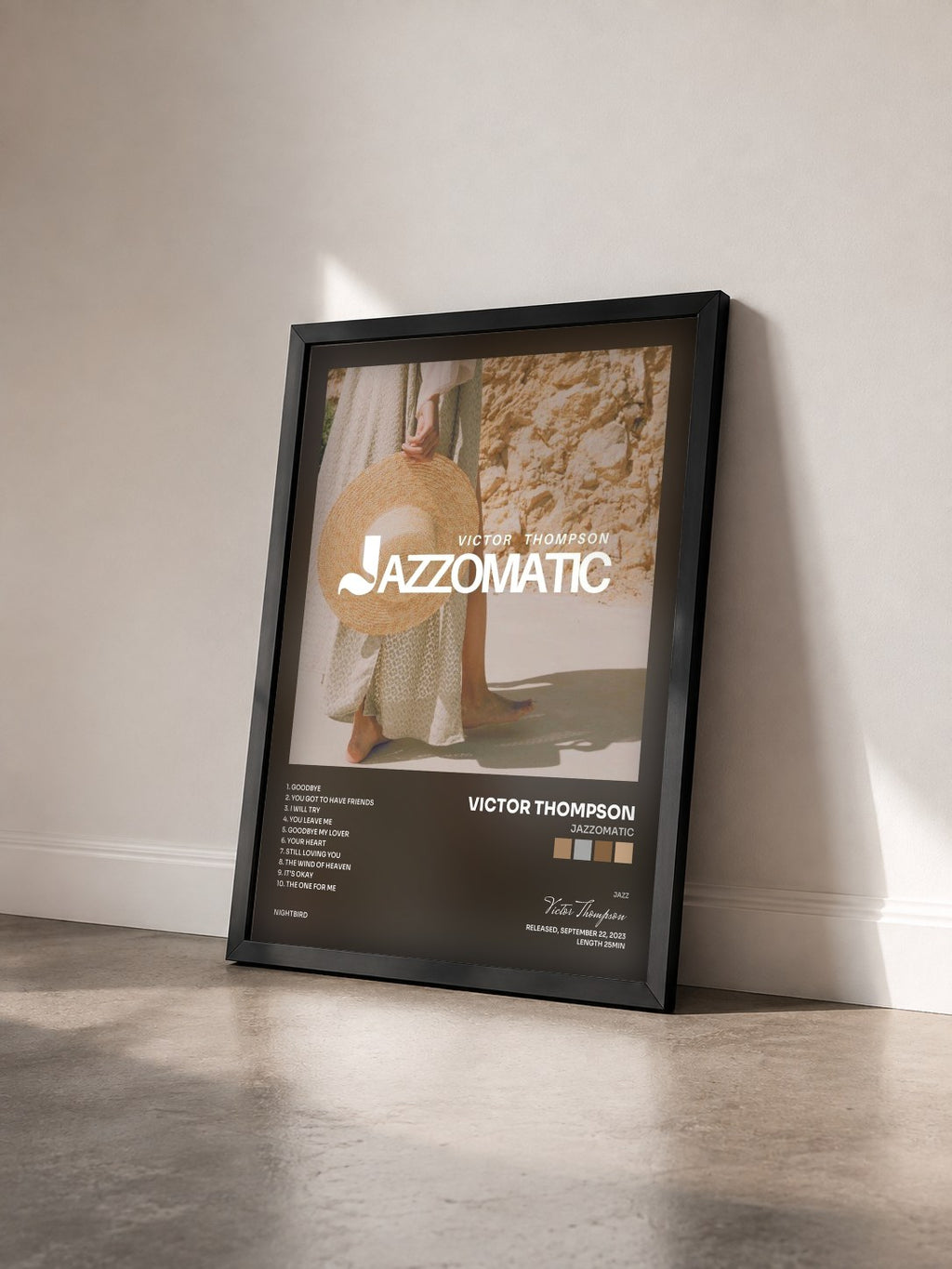 #noir Tableau de l'album Jazzomatic de Victor Thompson vu de trois quarts, cadre noir