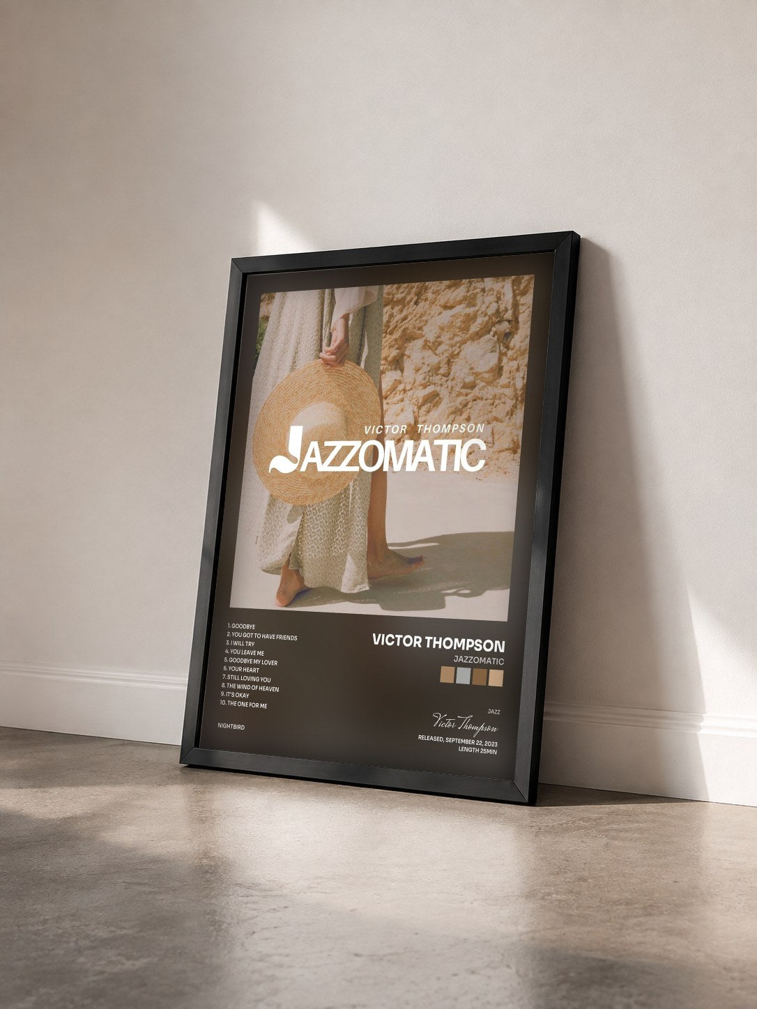 #noir Tableau de l'album Jazzomatic de Victor Thompson vu de trois quarts, cadre noir