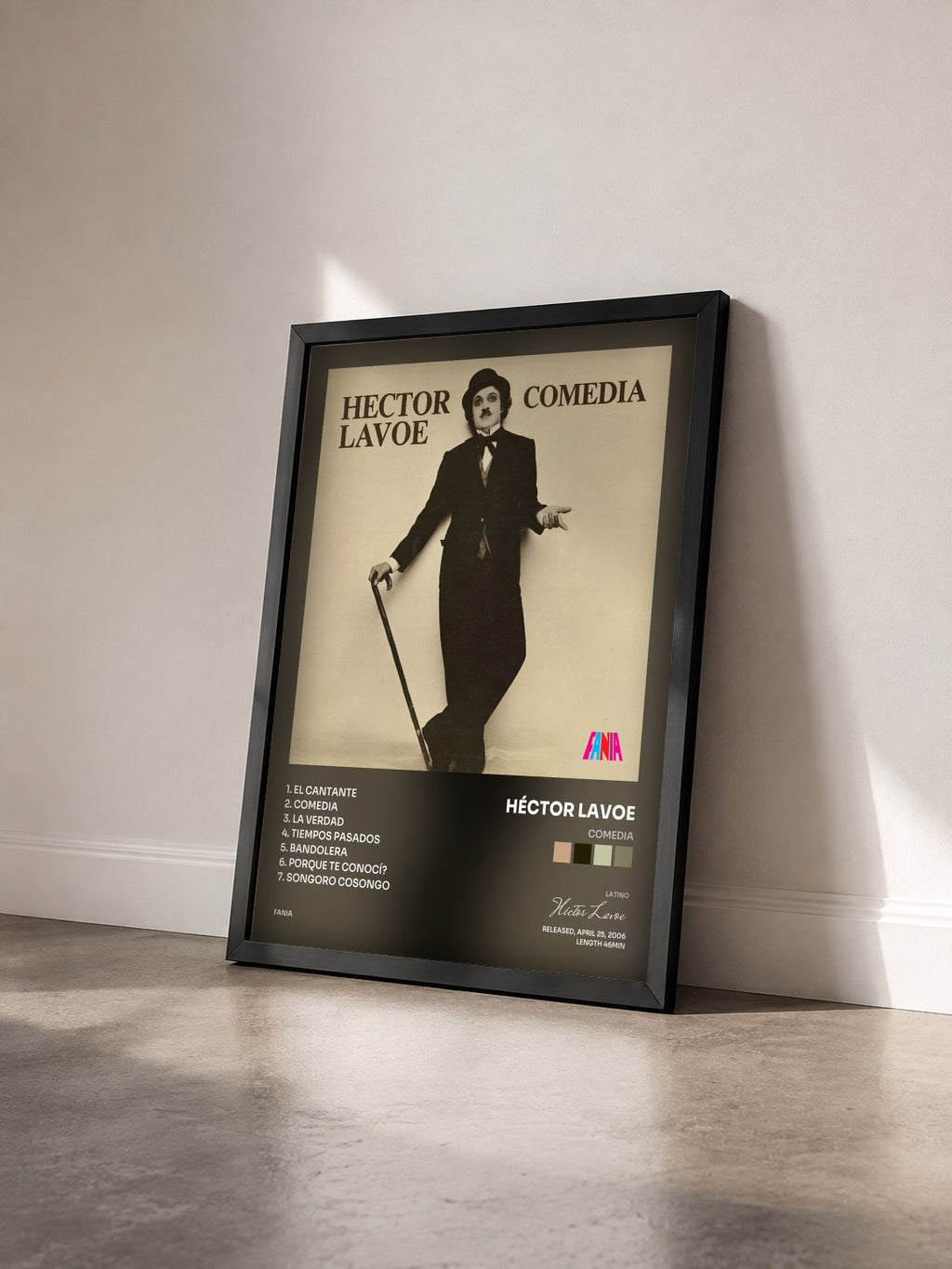 #noir Tableau de l'album Comedia de Héctor Lavoe vu de trois quarts, cadre noir