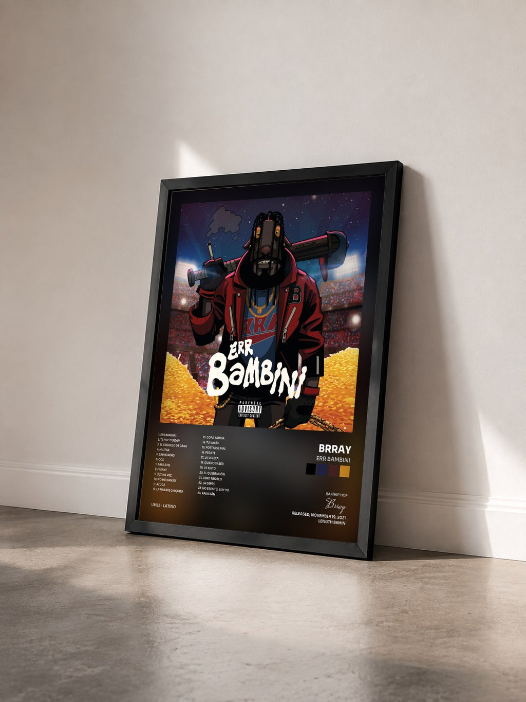 #noir Tableau de l'album Err Bambini de Brray vu de trois quarts, cadre noir