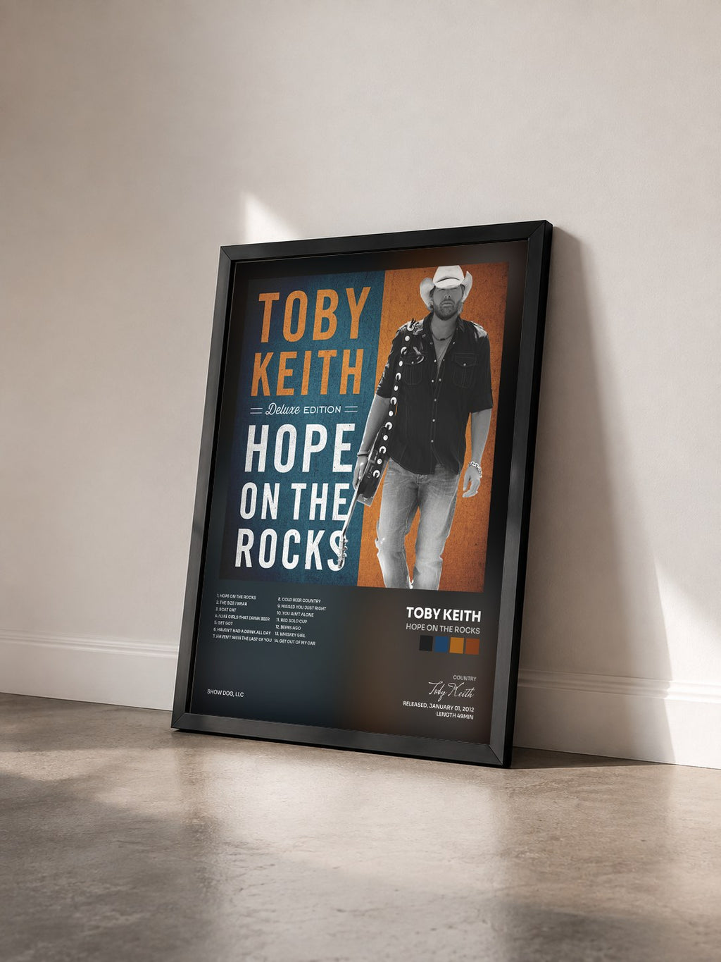 #noir Tableau de l'album Hope on the Rocks de Toby Keith vu de trois quarts, cadre noir