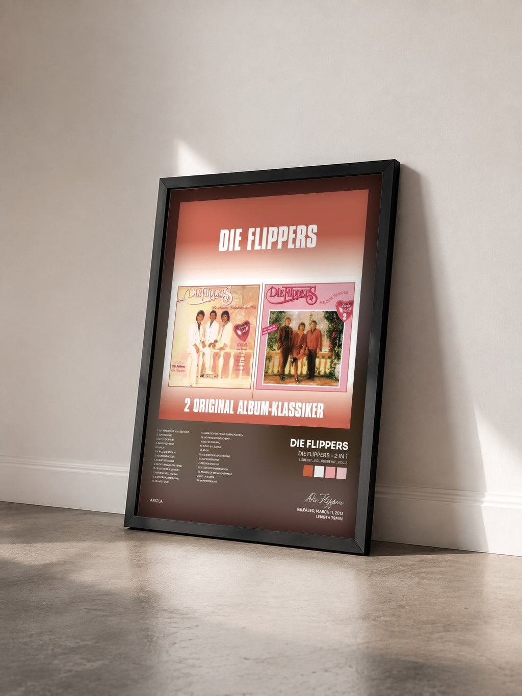#noir Tableau de l'album Die Flippers - 2 in 1 (Liebe ist...Vol.1/Liebe ist...Vol. 2) de Die Flippers vu de trois quarts, cadre noir