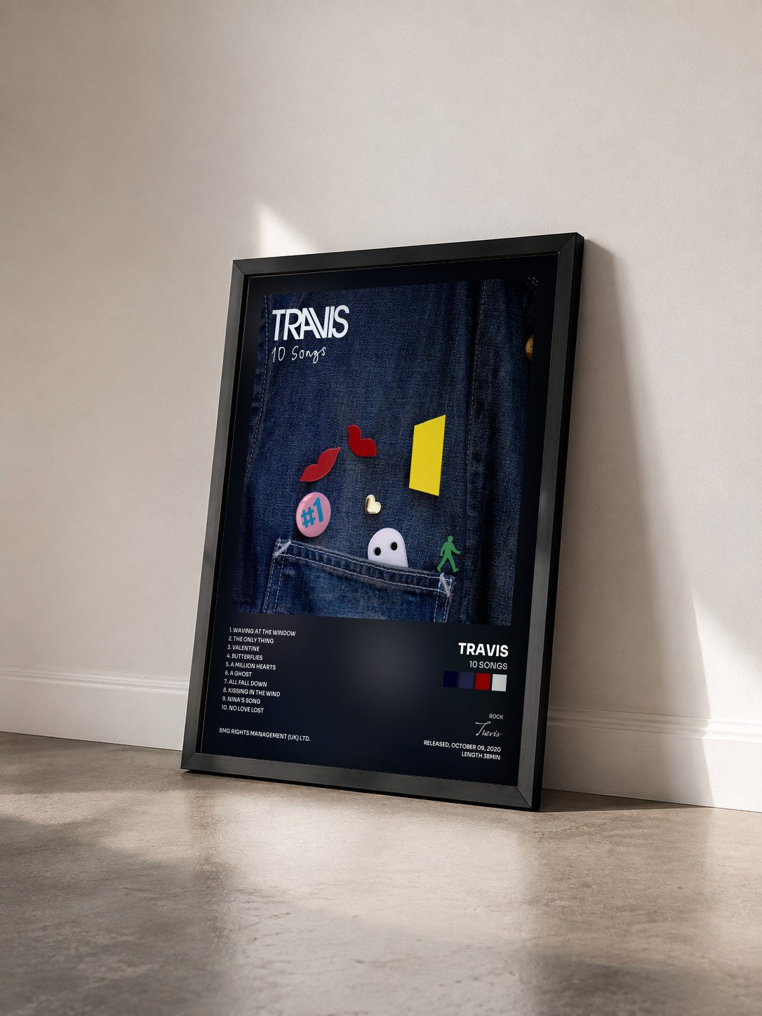 #noir Tableau de l'album 10 Songs de Travis vu de trois quarts, cadre noir