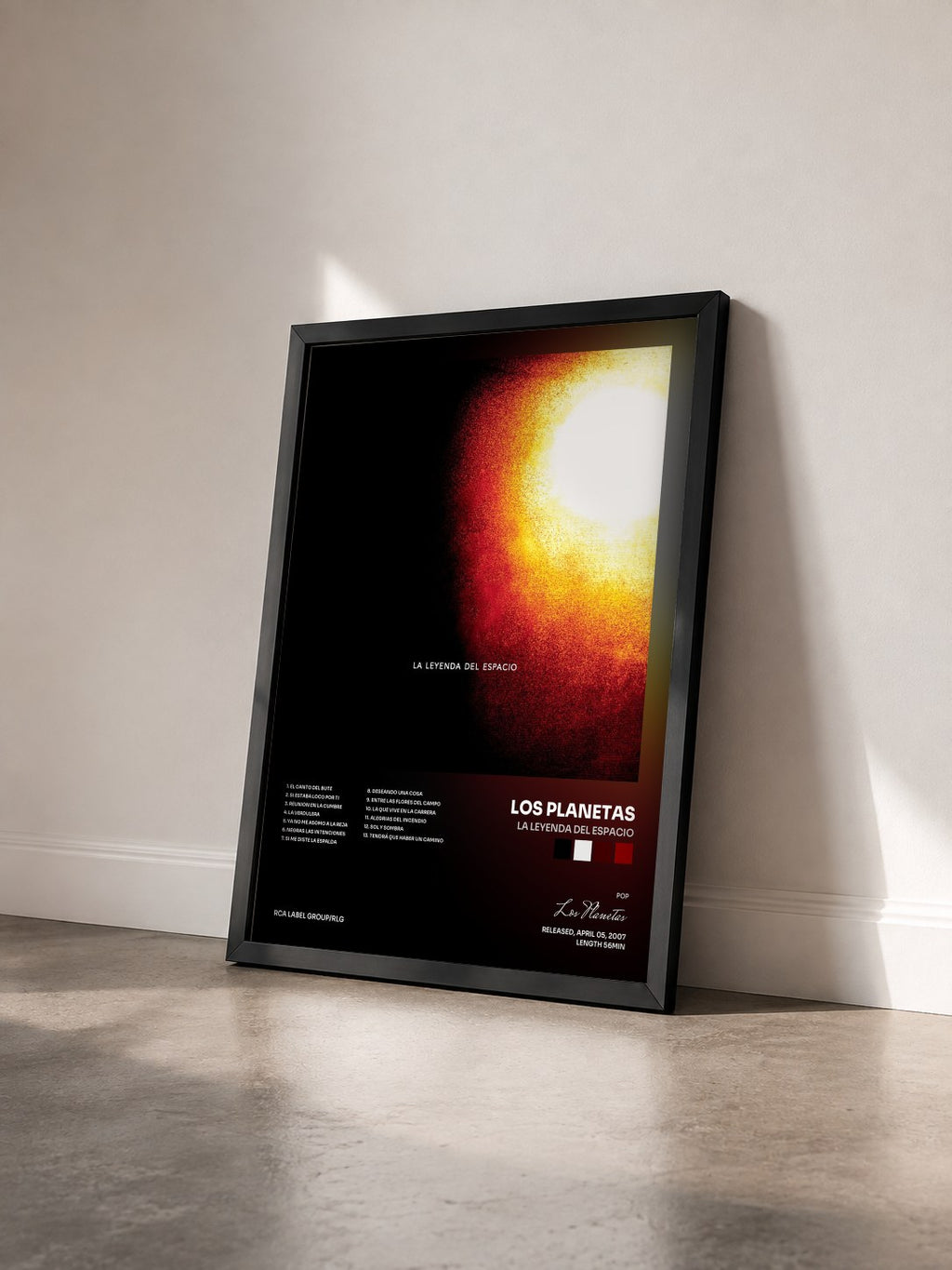 #noir Tableau de l'album La Leyenda Del Espacio de Los Planetas vu de trois quarts, cadre noir