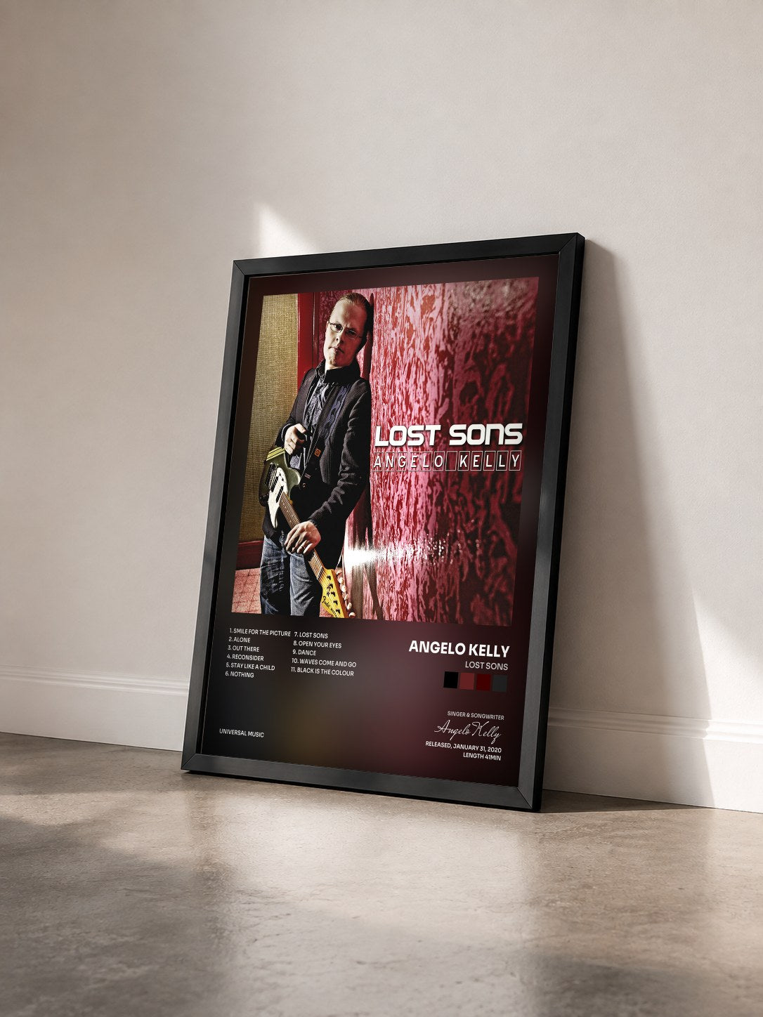 #noir Tableau de l'album Lost Sons de Angelo Kelly vu de trois quarts, cadre noir