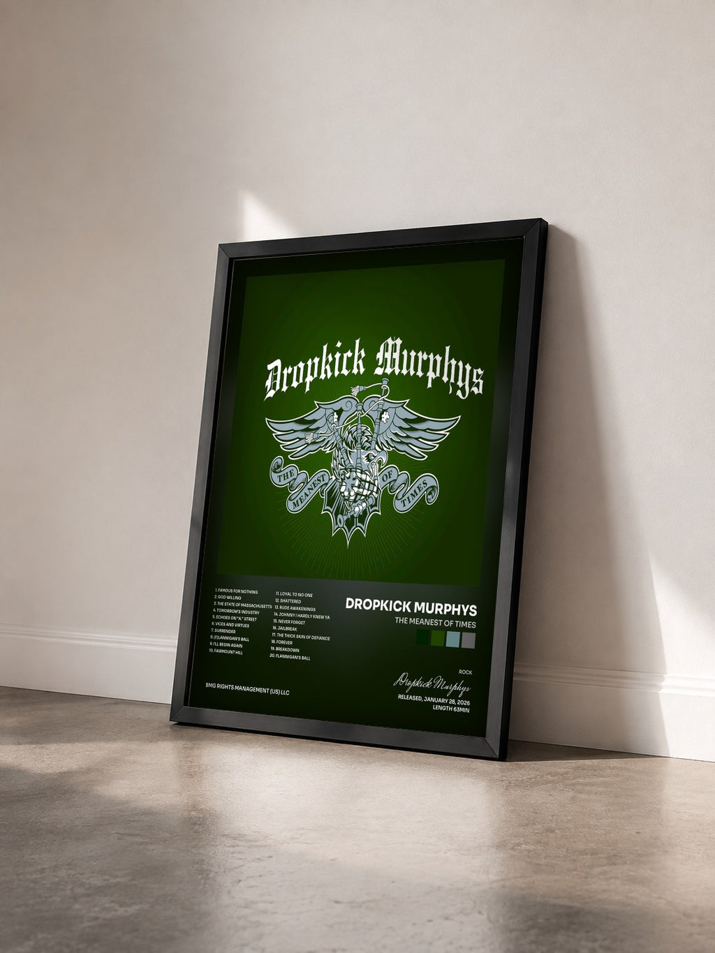 #noir Tableau de l'album The Meanest of Times de Dropkick Murphys vu de trois quarts, cadre noir