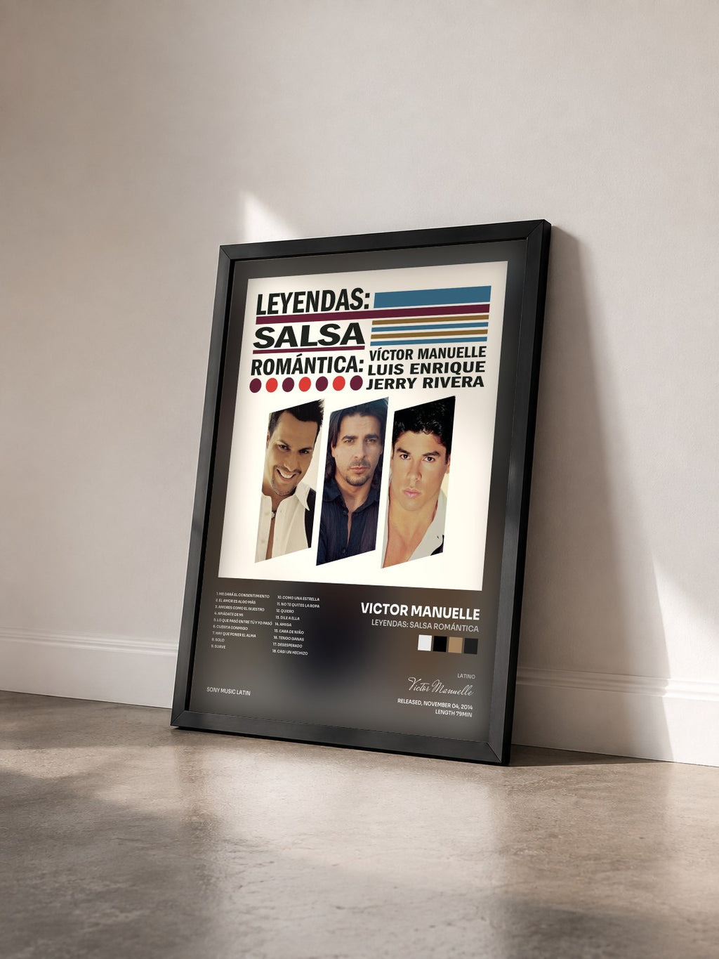 #noir Tableau de l'album Leyendas: Salsa Romántica de Victor Manuelle vu de trois quarts, cadre noir