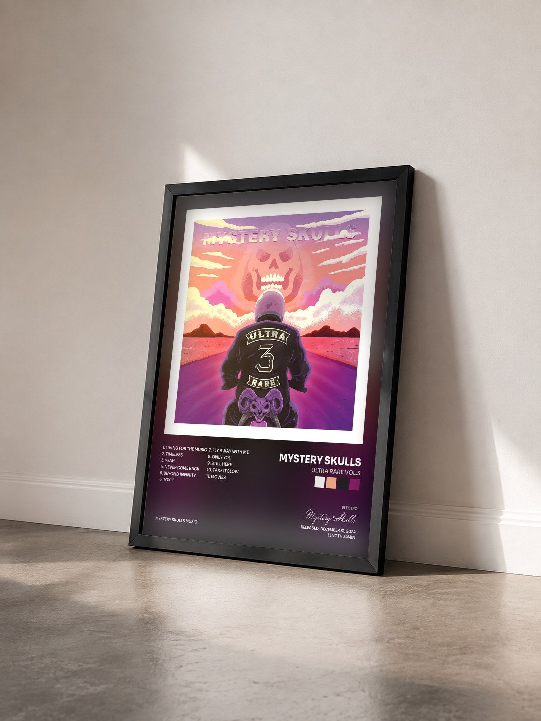 #noir Tableau de l'album Ultra Rare Vol.3 de Mystery Skulls vu de trois quarts, cadre noir