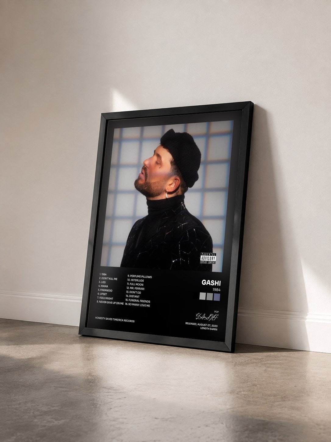 #noir Tableau de l'album 1984 de GASHI vu de trois quarts, cadre noir
