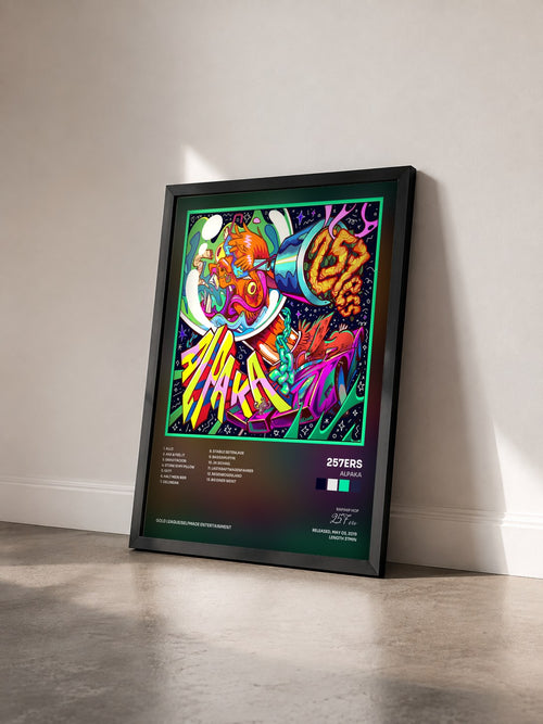 #noir Alpaka by 257ers as a framed art print seen at an angle, black frame