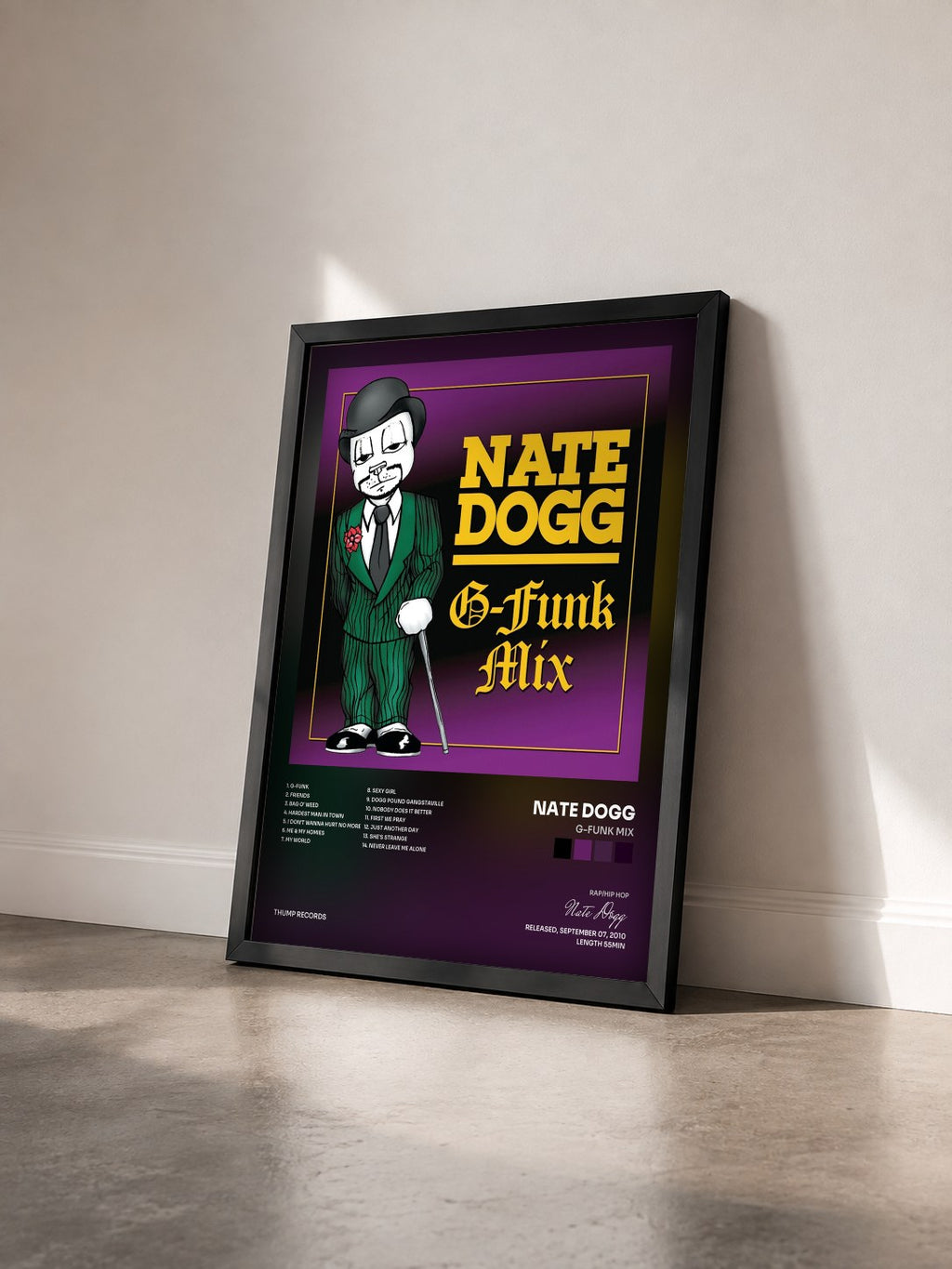 #noir Tableau de l'album G-Funk Mix de Nate Dogg vu de trois quarts, cadre noir