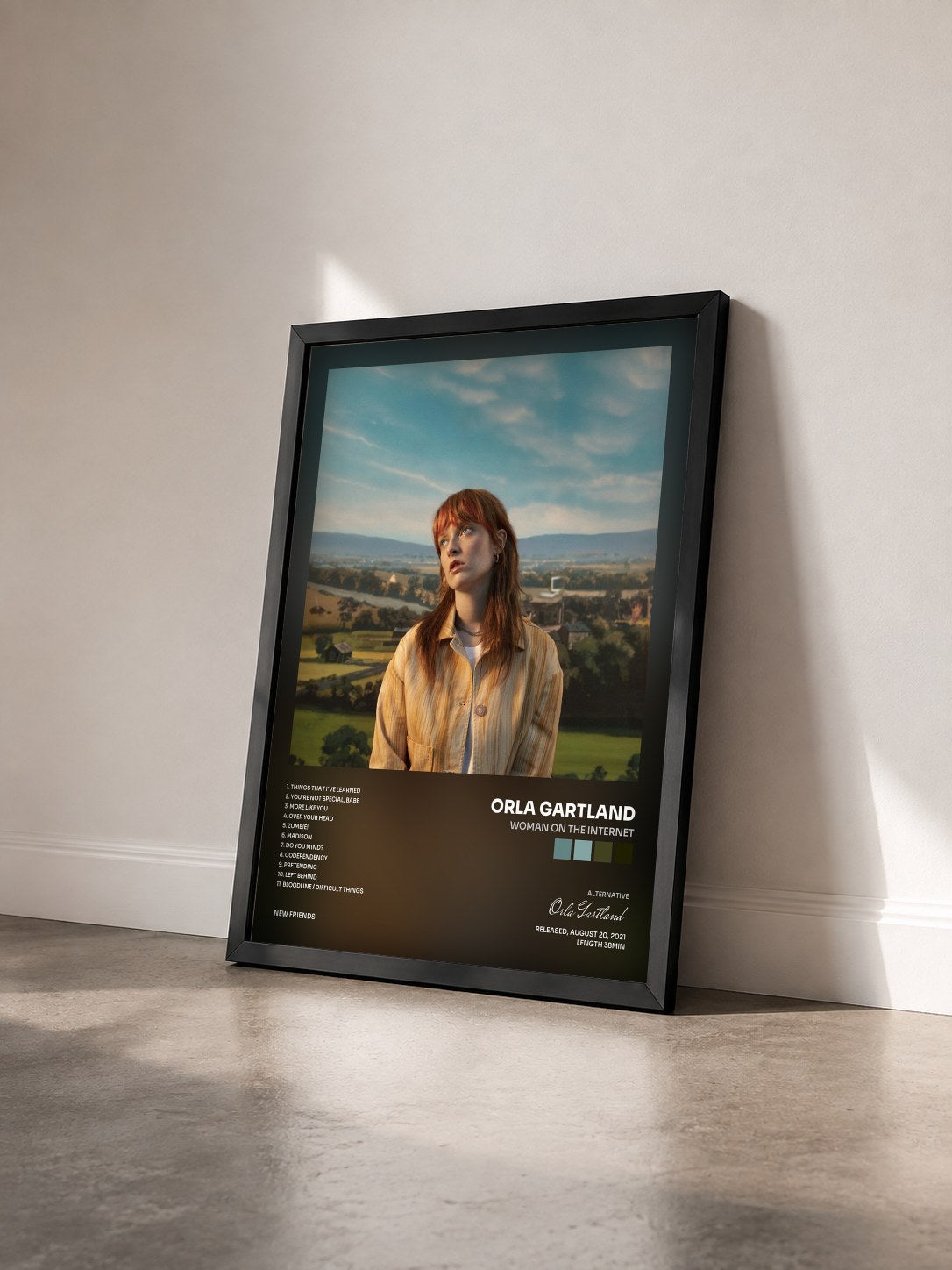 #noir Tableau de l'album Woman on the Internet de Orla Gartland vu de trois quarts, cadre noir