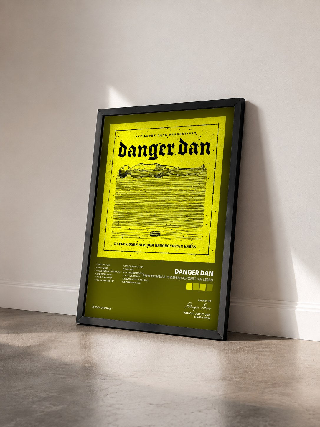 #noir Tableau de l'album Reflexionen aus dem beschönigten Leben de Danger Dan vu de trois quarts, cadre noir