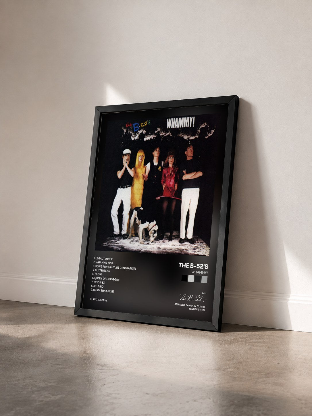 #noir Tableau de l'album Whammy! de The B-52's vu de trois quarts, cadre noir
