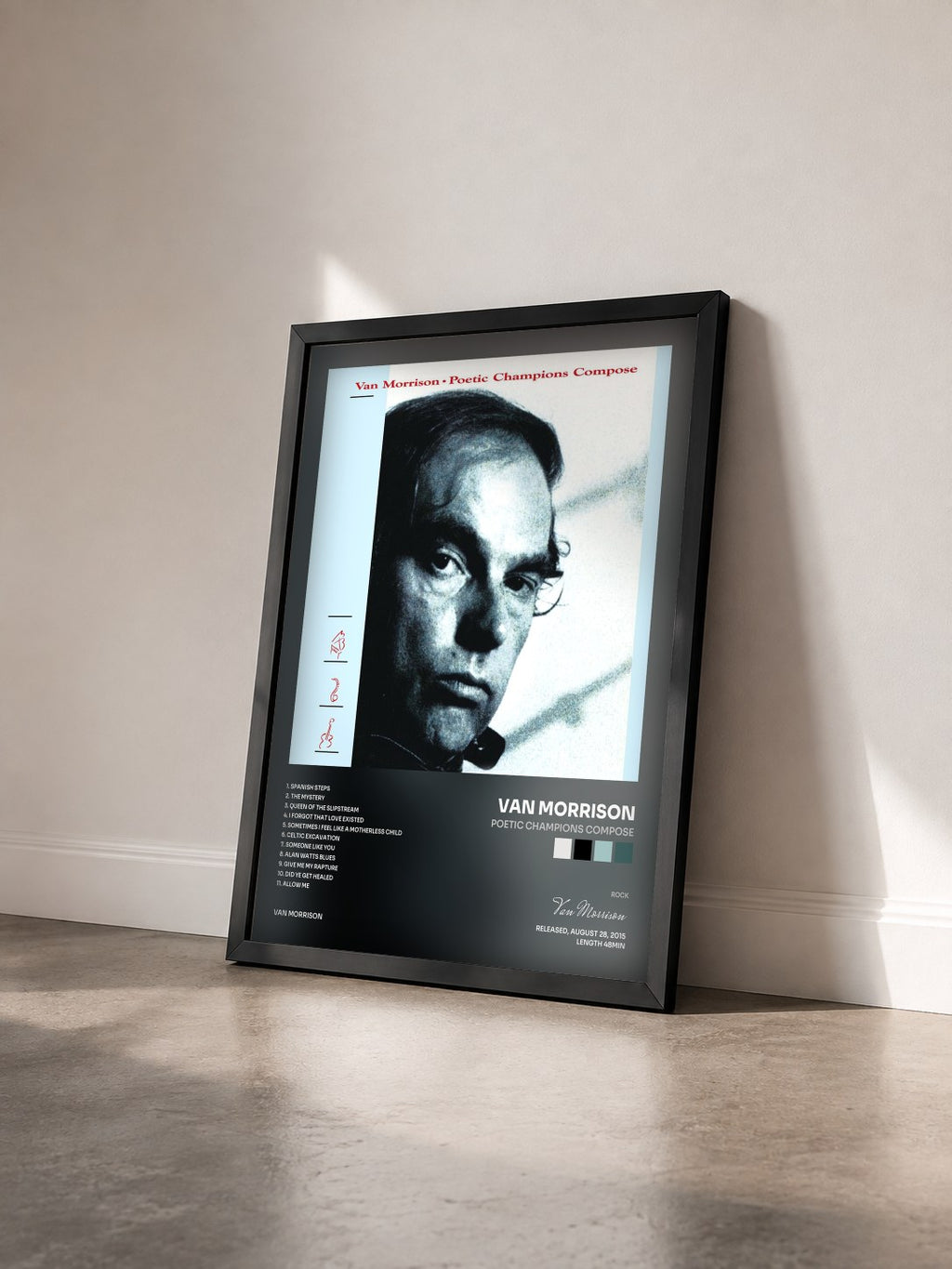 #noir Tableau de l'album Poetic Champions Compose de Van Morrison vu de trois quarts, cadre noir