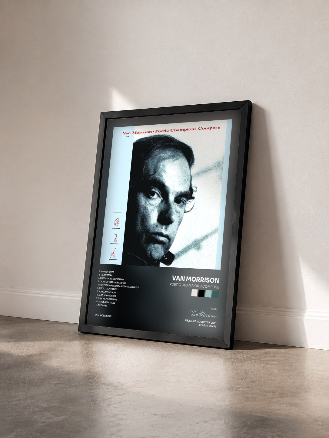 #noir Tableau de l'album Poetic Champions Compose de Van Morrison vu de trois quarts, cadre noir