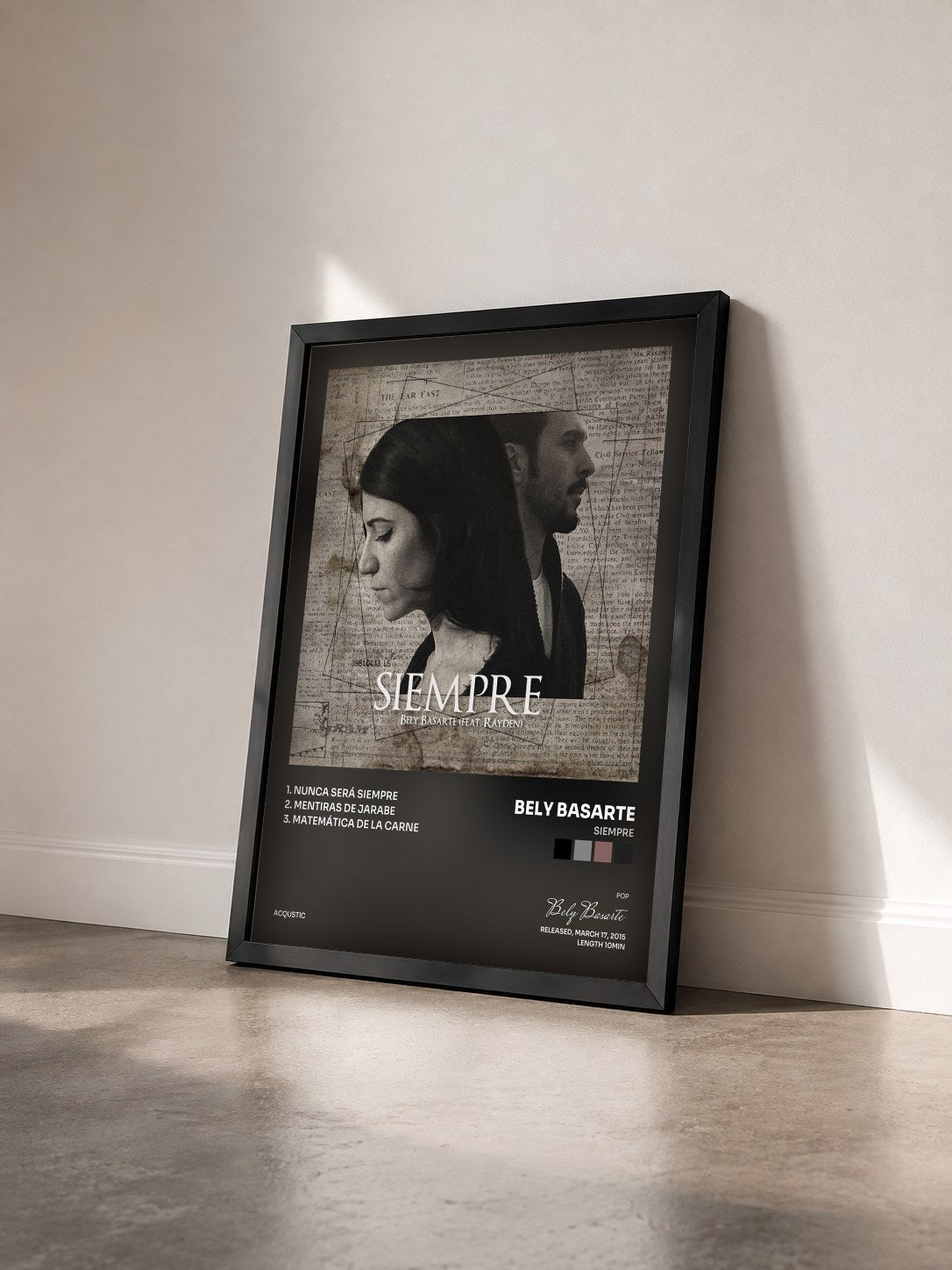 #noir Tableau de l'album Siempre de Bely Basarte vu de trois quarts, cadre noir