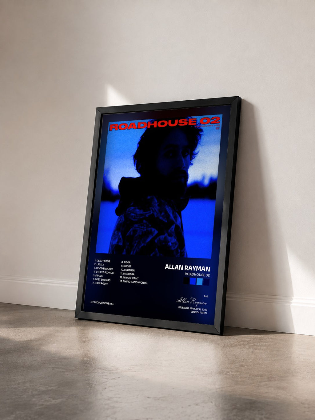 #noir Tableau de l'album Roadhouse 02 de Allan Rayman vu de trois quarts, cadre noir