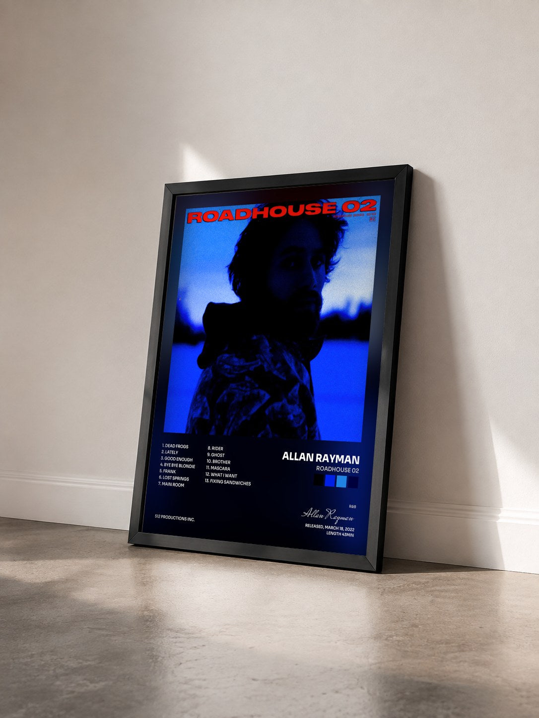 #noir Tableau de l'album Roadhouse 02 de Allan Rayman vu de trois quarts, cadre noir