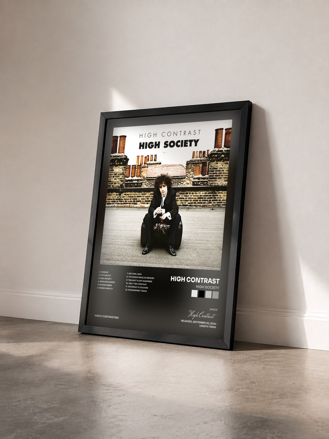 #noir Tableau de l'album High Society de High Contrast vu de trois quarts, cadre noir