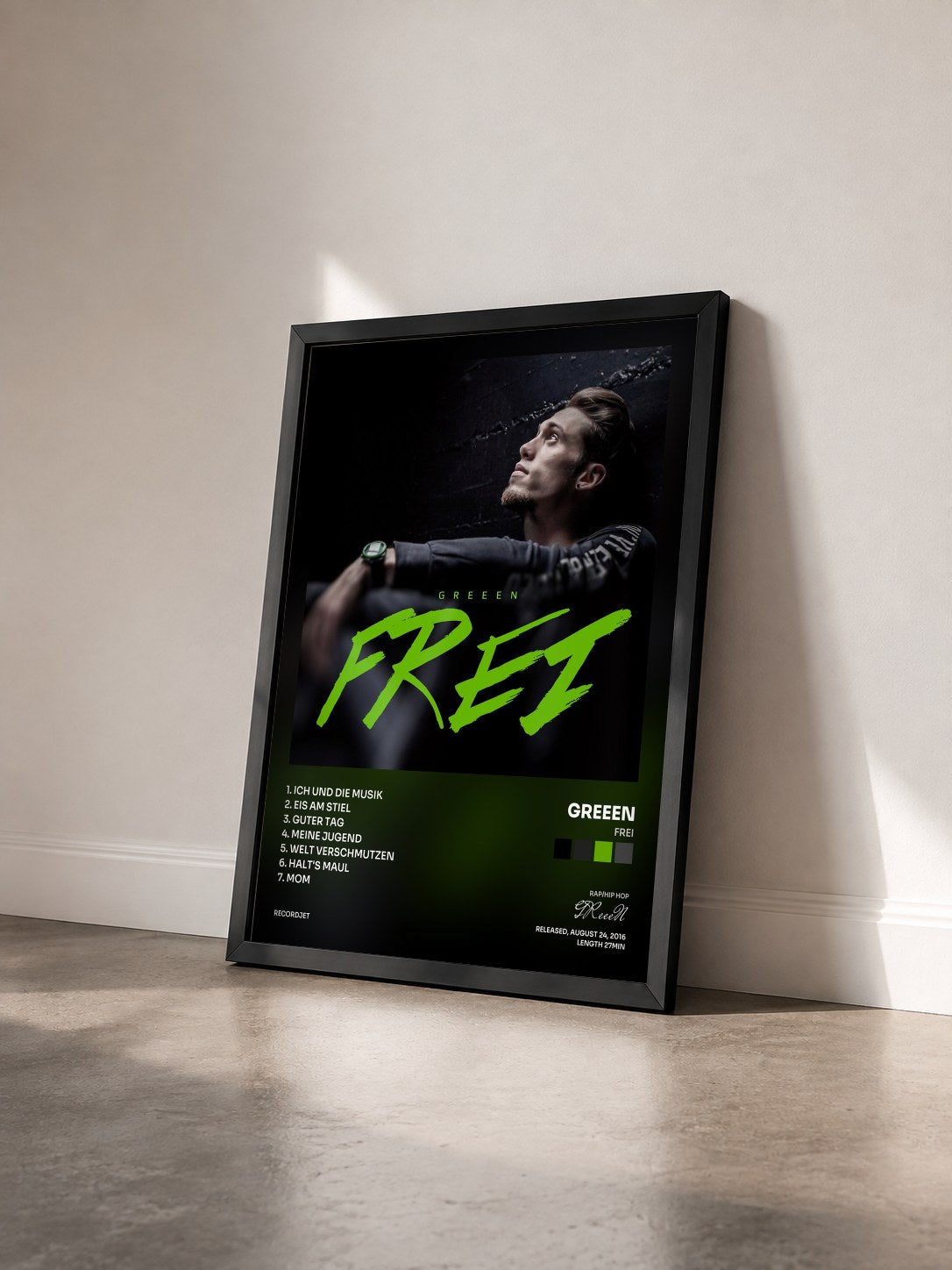 #noir Tableau de l'album Frei de GReeeN vu de trois quarts, cadre noir