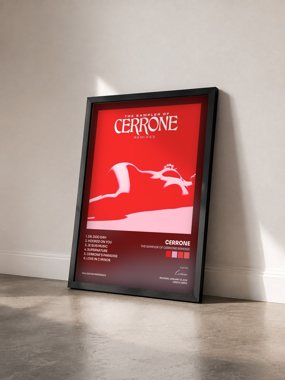 #noir Tableau de l'album The Sampler of Cerrone Remixes de Cerrone vu de trois quarts, cadre noir