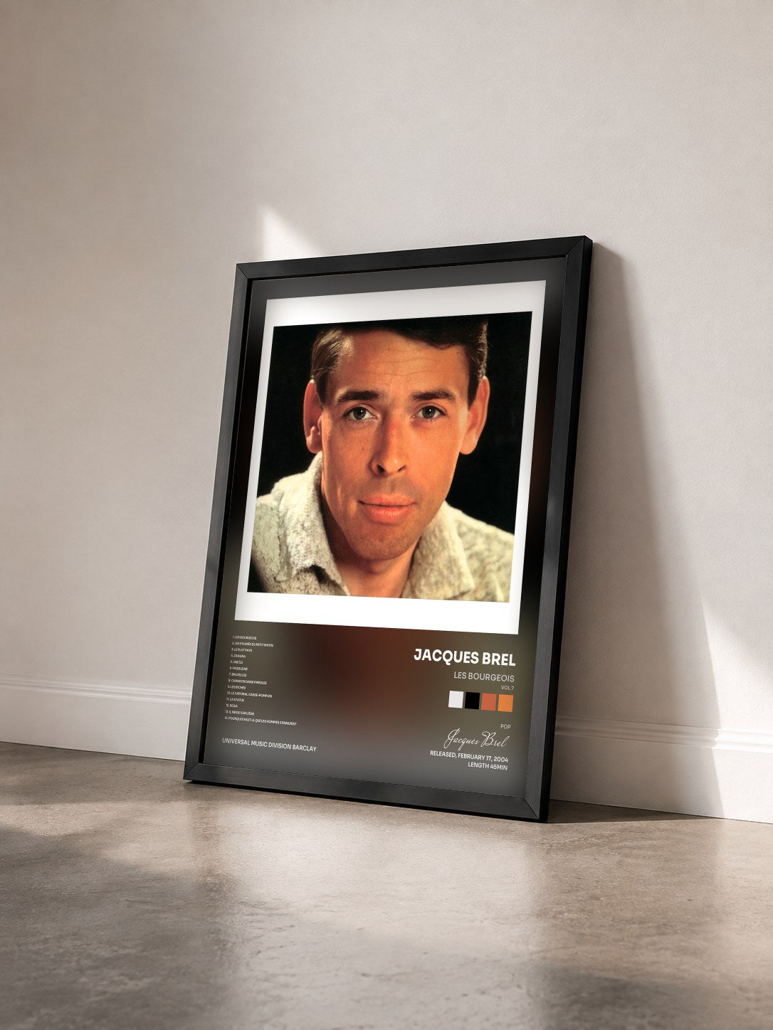 #noir Tableau de l'album Les Bourgeois (Vol.7) de Jacques Brel vu de trois quarts, cadre noir