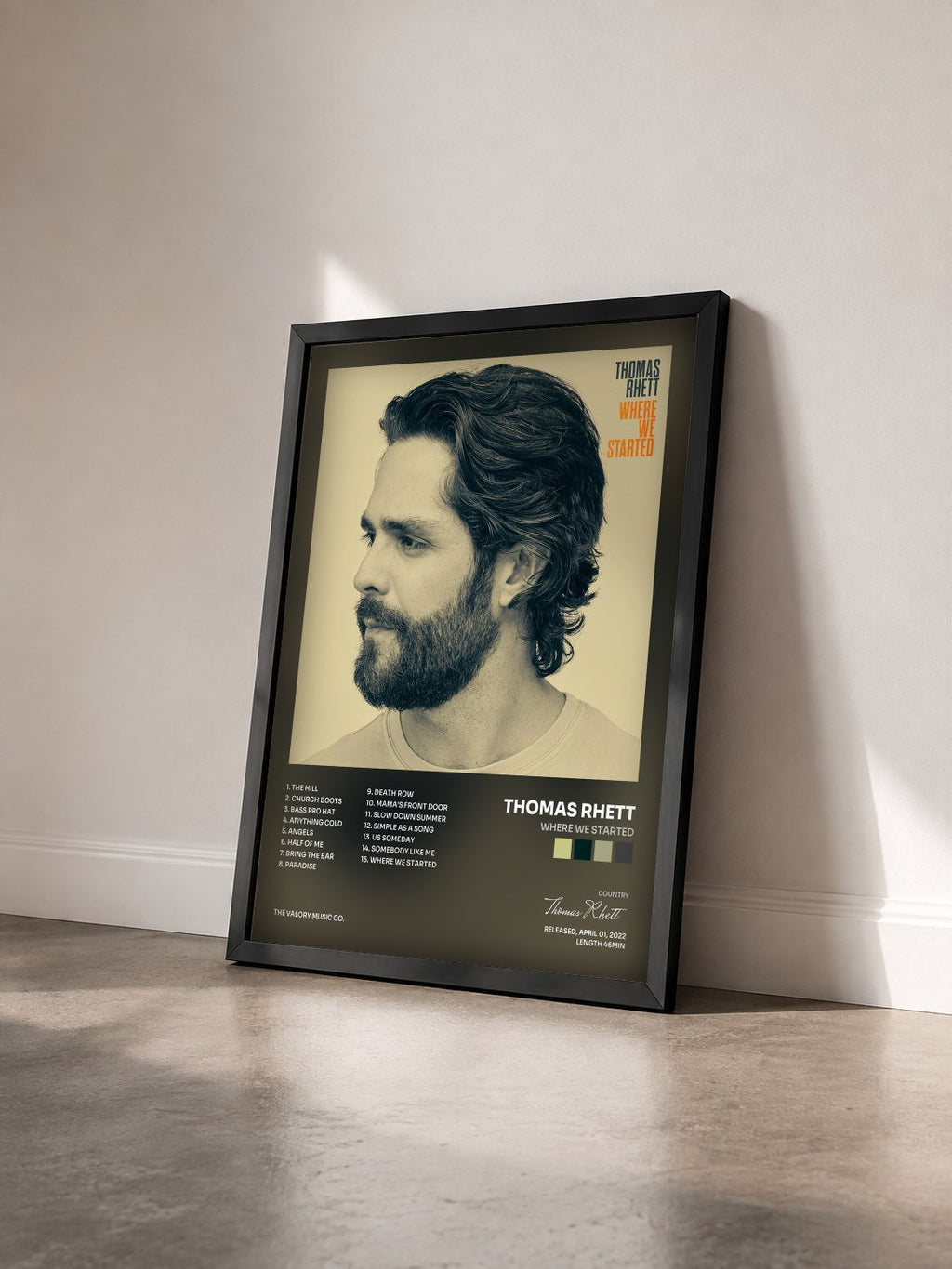 #noir Tableau de l'album Where We Started de Thomas Rhett vu de trois quarts, cadre noir