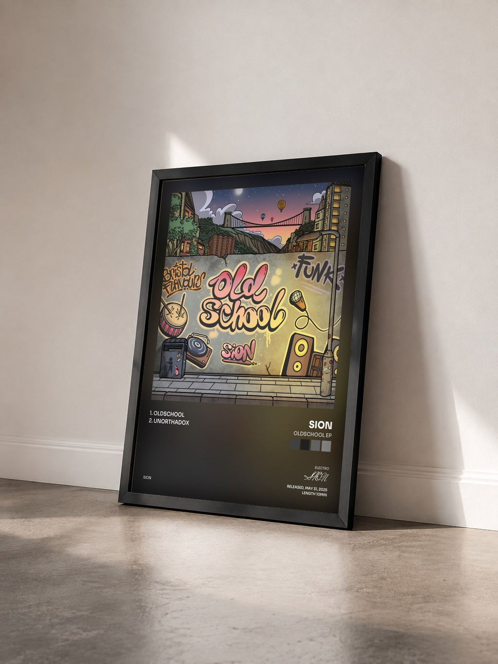 #noir Tableau de l'album Oldschool EP de SION vu de trois quarts, cadre noir